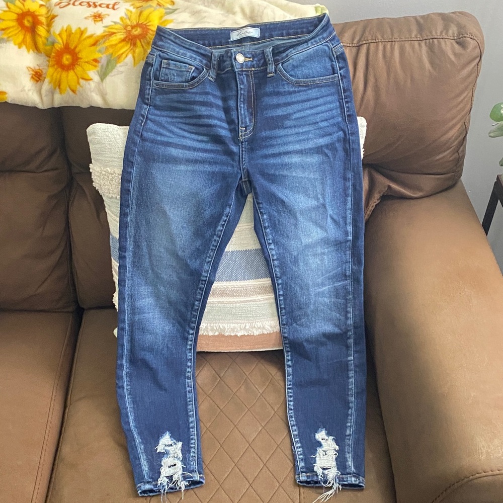 Kancan Signature Distressed Blue Jeans Mid-rise Ankle Skinny Women’s Size 26 - Picture 13 of 14